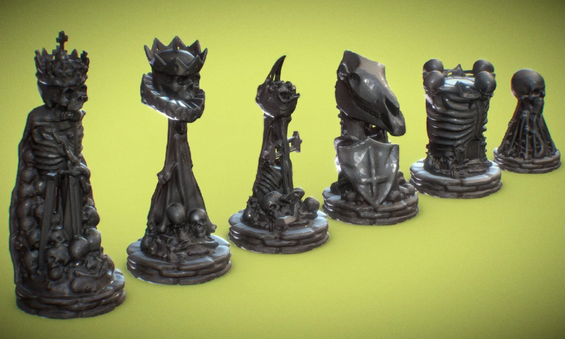 PBR Game 3D Models - Skull Chess Set
