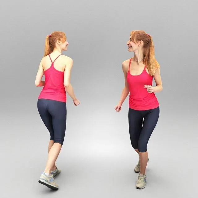 PBR Game 3D Models - Smiling young woman running 371