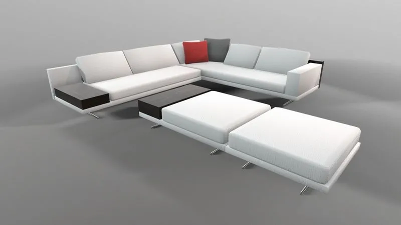 PBR Game 3D Models - Sofa with ottoman low-poly