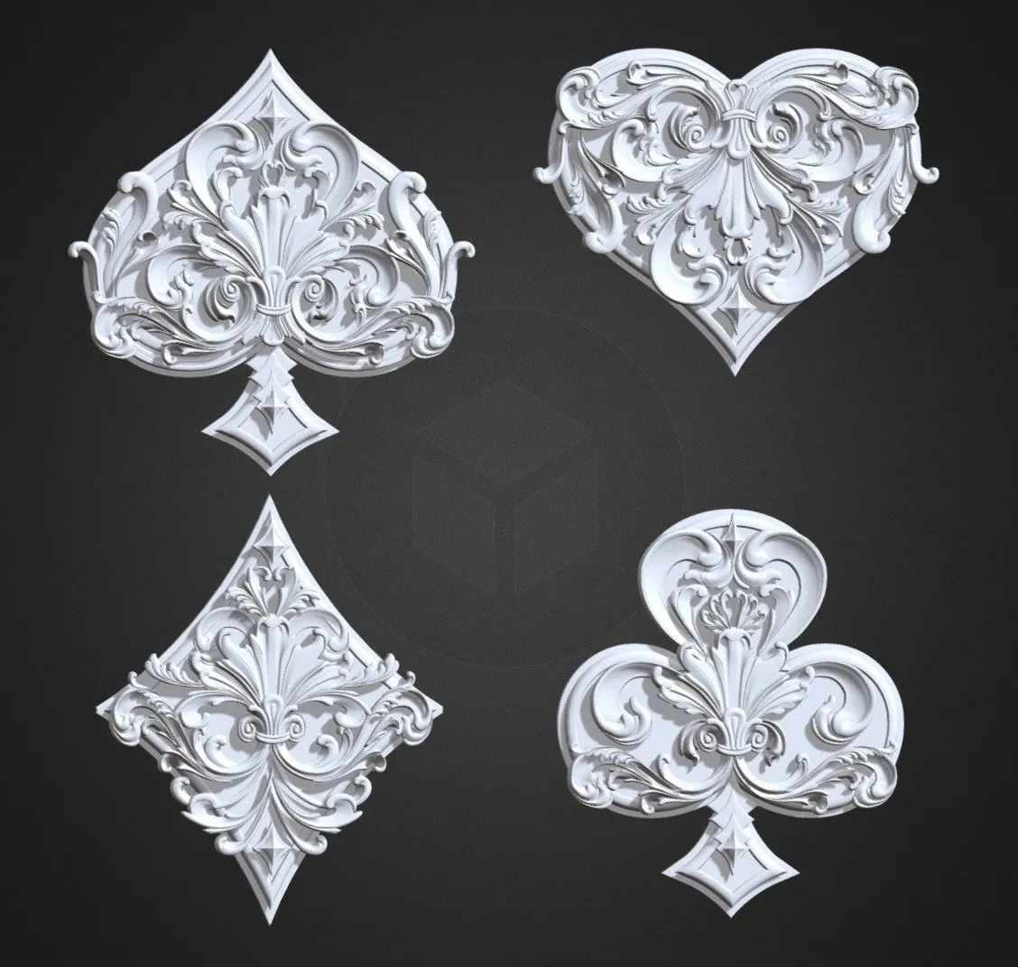 PBR Game 3D Models - Spades Clubs Hearts Diamonds