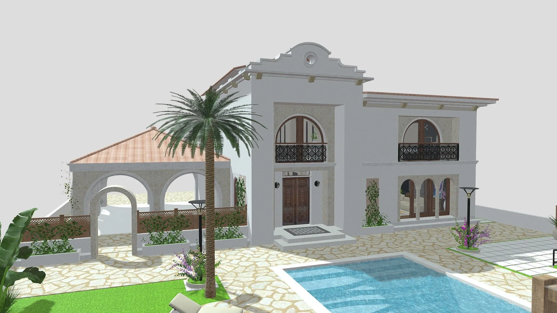 PBR Game 3D Models - Spanish House Spanish Villa V2 Small