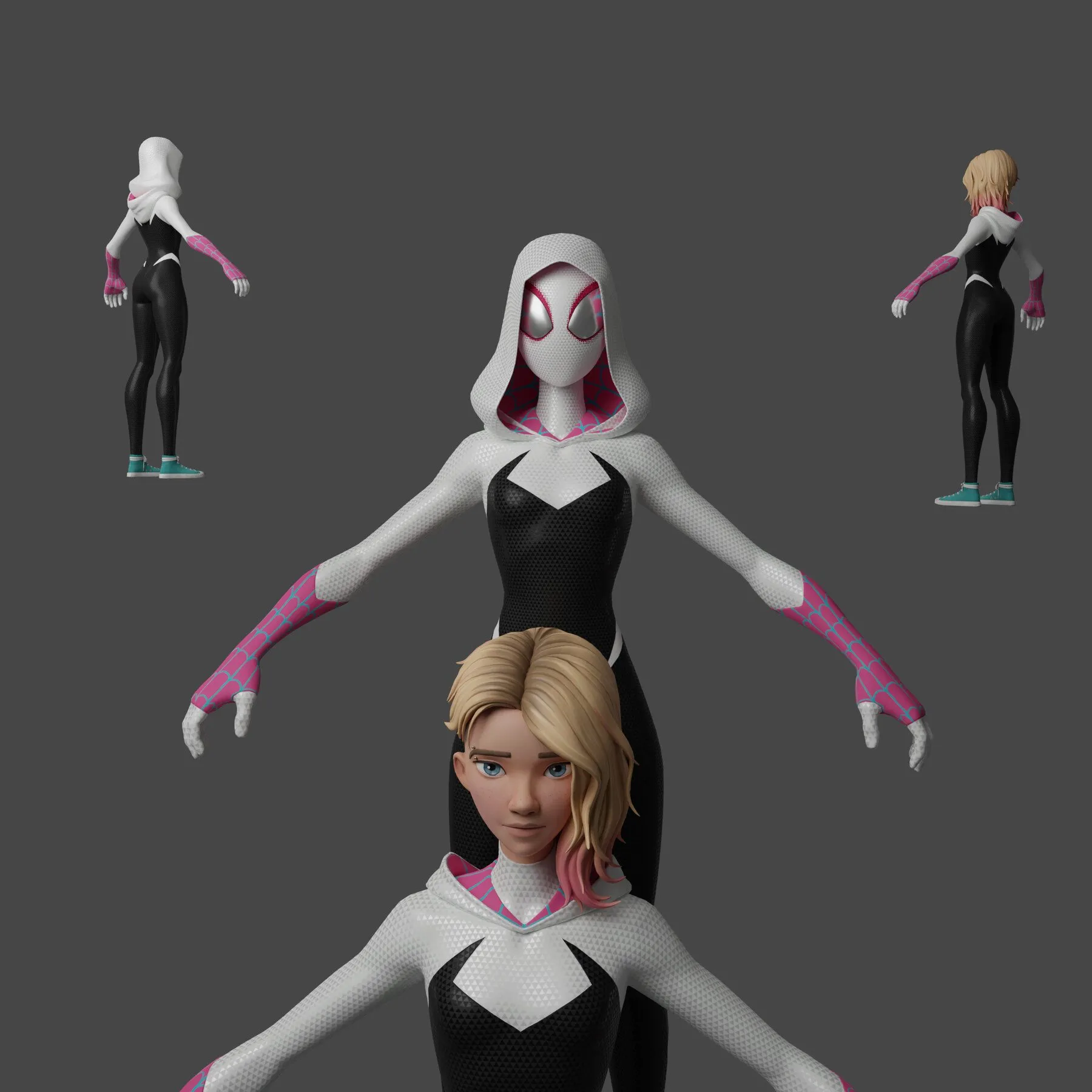 PBR Game 3D Models - Spider Gwen Stacy Spiderman Spiderverse Lowpoly RIgged