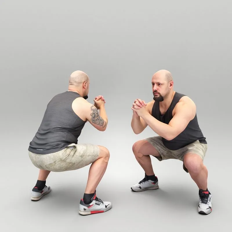 PBR Game 3D Models - Sporty man doing squats 418
