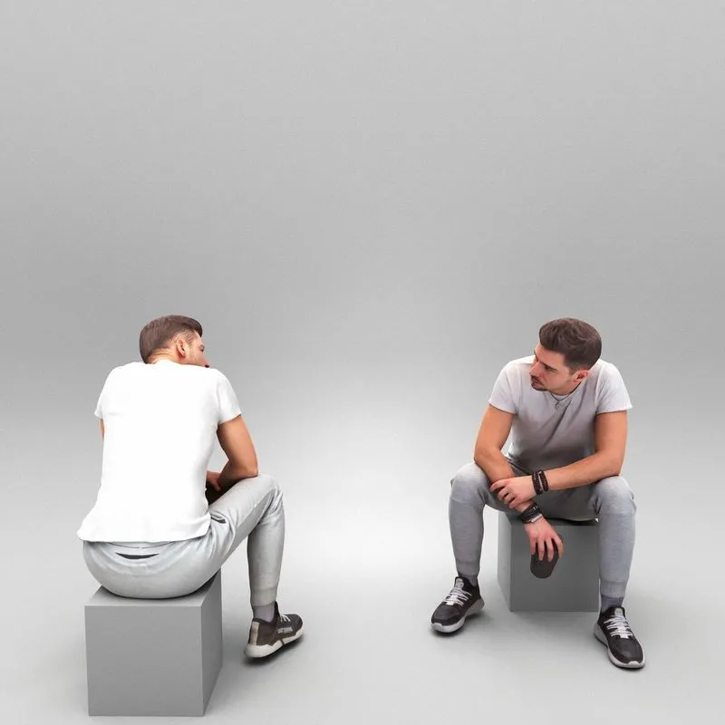 PBR Game 3D Models - Sporty man sitting and holding water bottle 427