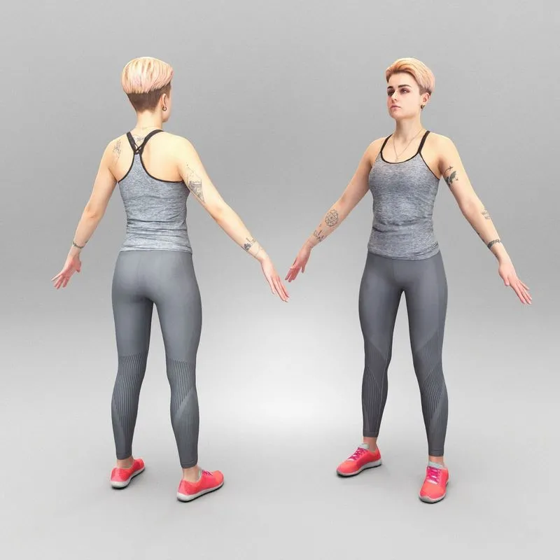 PBR Game 3D Models - Sporty woman in grey outfit ready for animation 412
