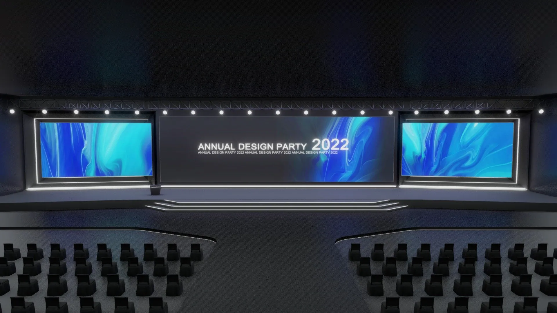 PBR Game 3D Models – Stage For Business Event Auditorium Baked