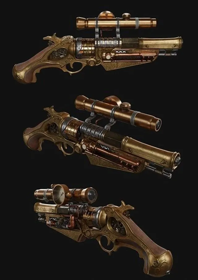 PBR Game 3D Models - Steam Punk Gun