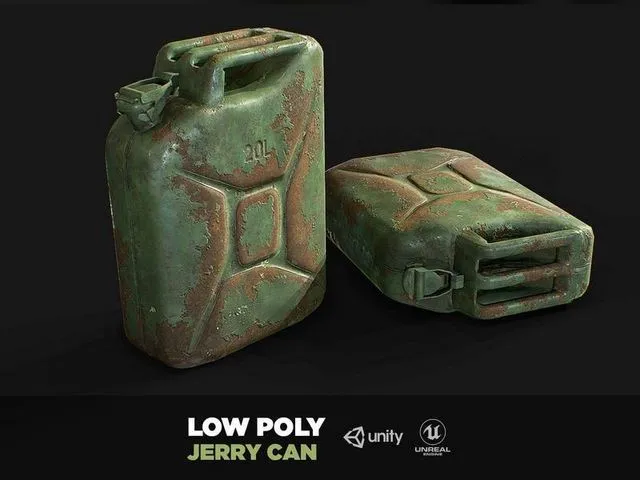 PBR Game 3D Models - Steel Jerry Can Olive Green 20 Ltr