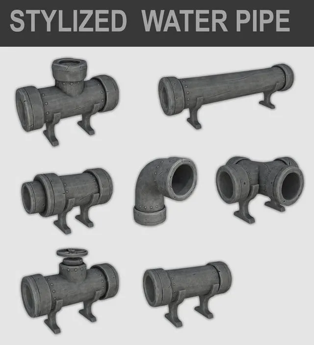 PBR Game 3D Models - Stylized Cartoon Water Pipe