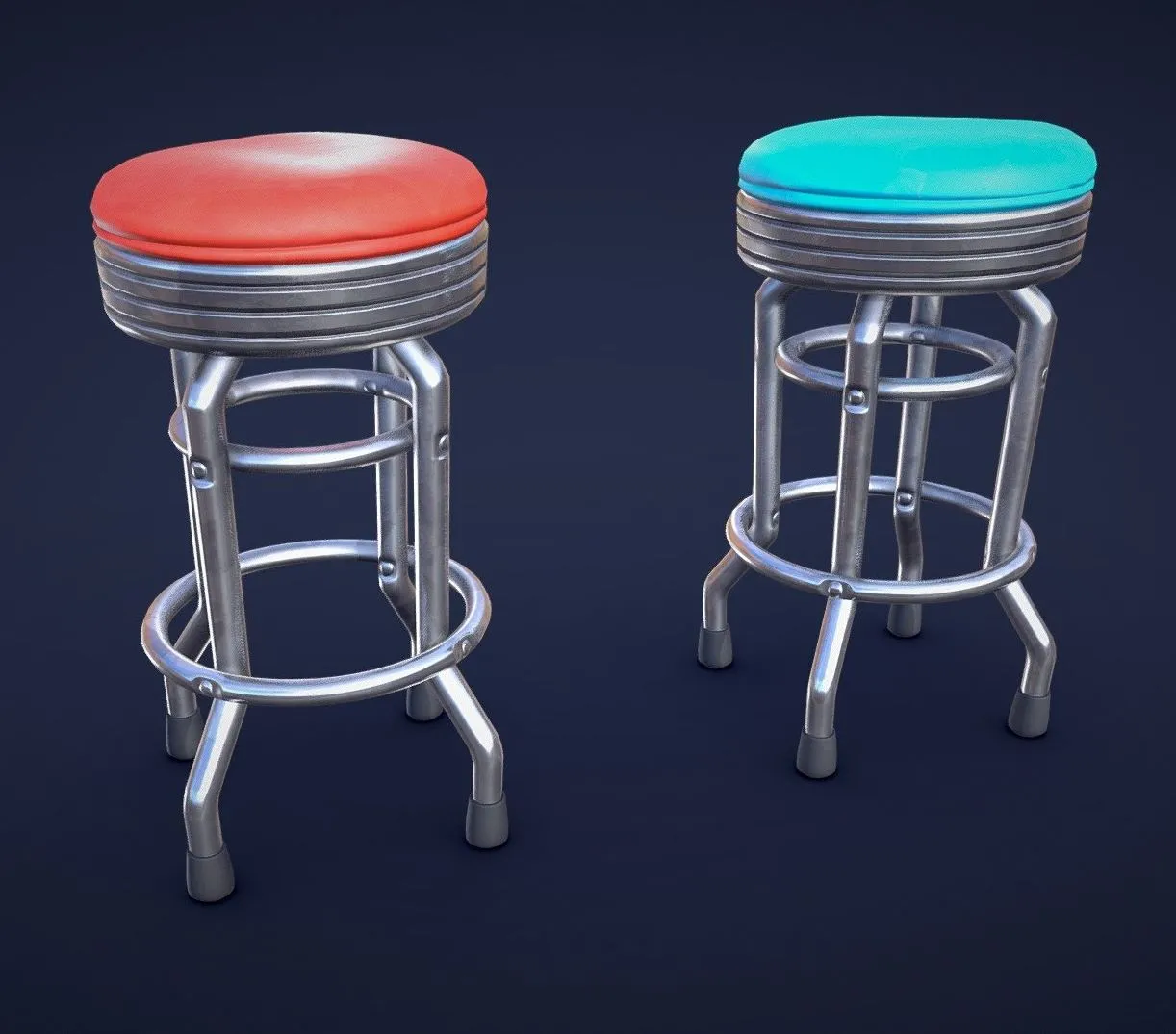 PBR Game 3D Models - Stylized Diner Bar Stool Low Poly
