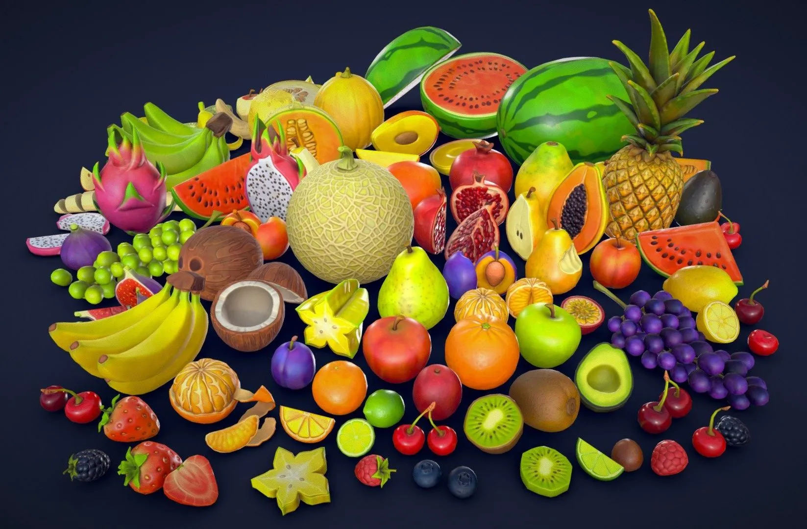 PBR Game 3D Models - Stylized Fruits Collection Low Poly