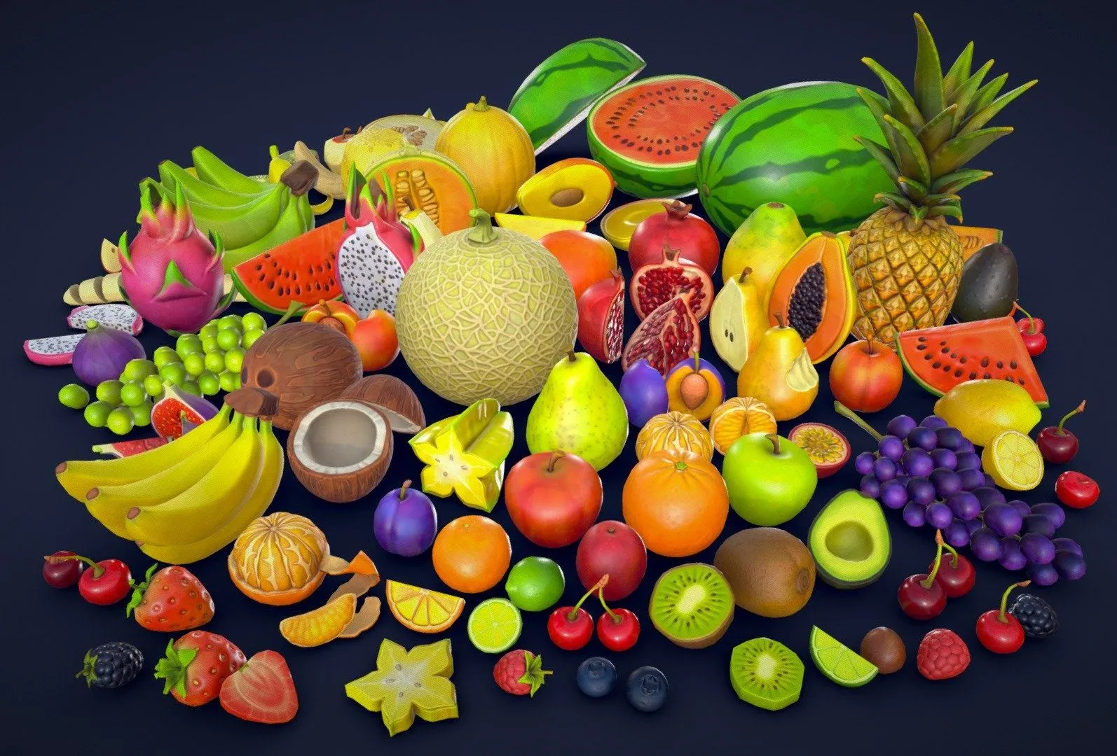 PBR Game 3D Models - Stylized Fruits Collection Low Poly