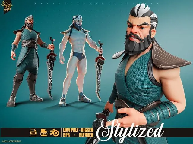 PBR Game 3D Models - Stylized Male Character Warrior – Armored – Rigged