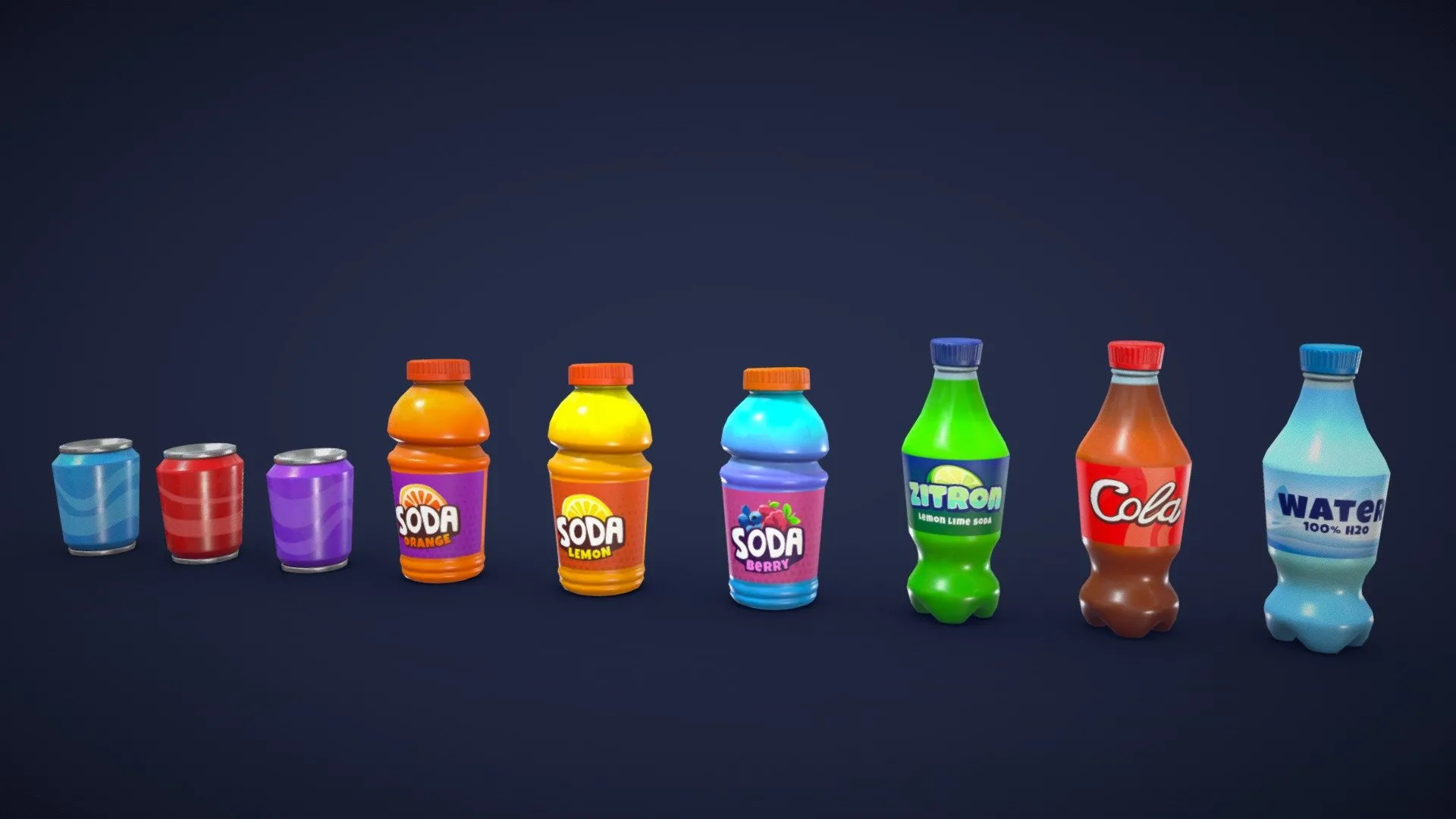 PBR Game 3D Models - Stylized Soft Drinks Soda Low Poly