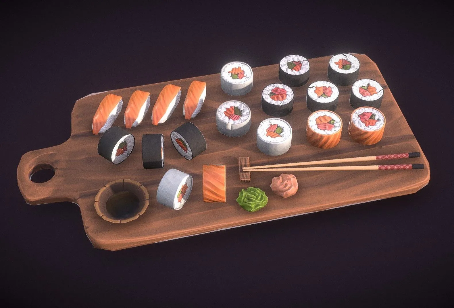 PBR Game 3D Models - Stylized Sushi Board Agustin Honnun
