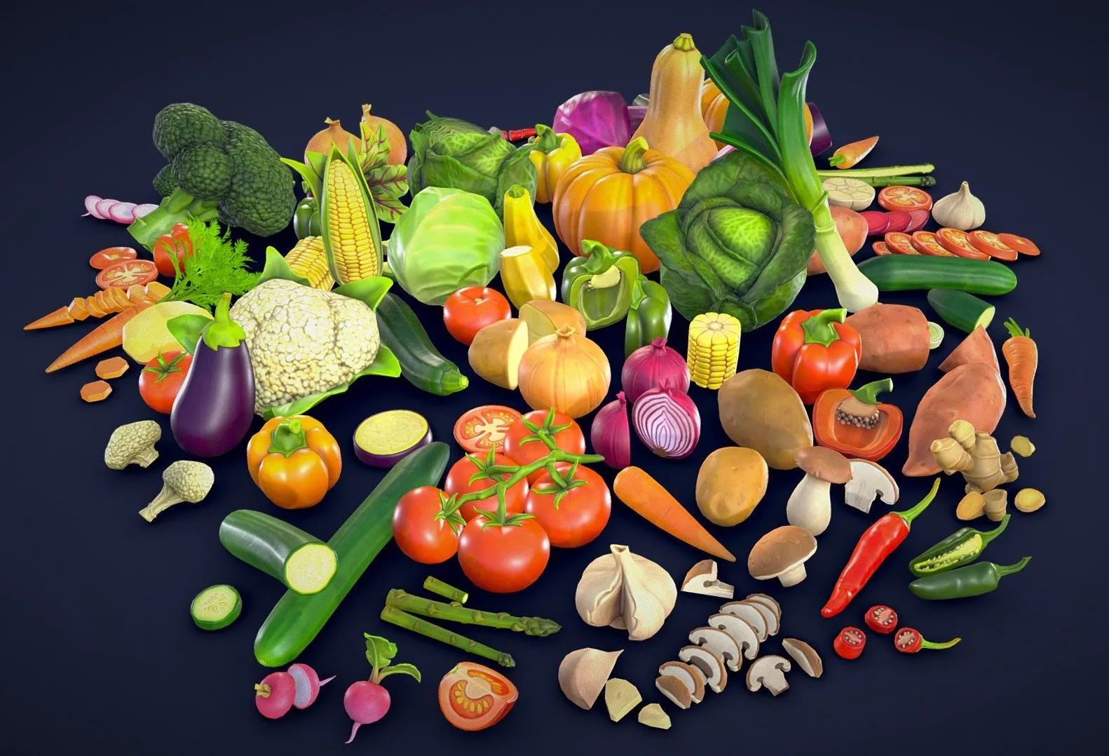 PBR Game 3D Models - Stylized Vegetables Collection Low Poly
