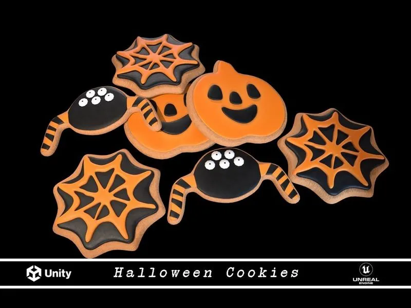 PBR Game 3D Models - Three Halloween Cookies