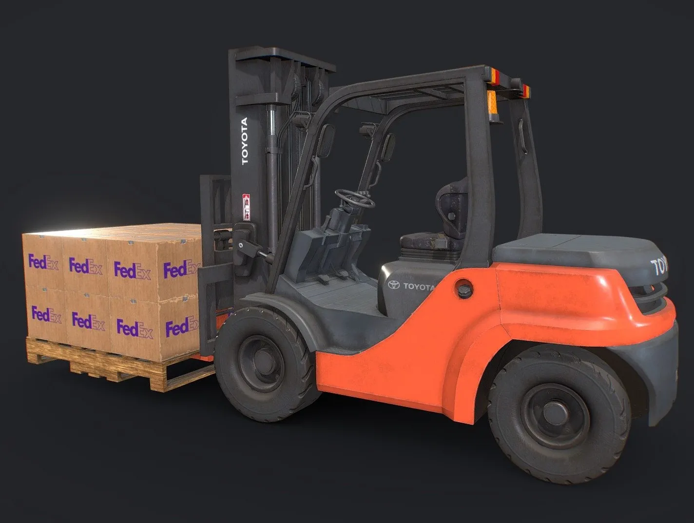 PBR Game 3D Models - Toyota Pneumatic Tire Forklift With Boxes