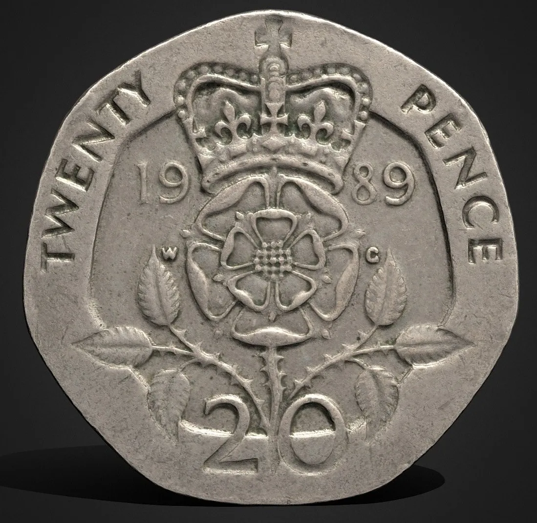 PBR Game 3D Models - Twenty Pence 1989 Rawscan