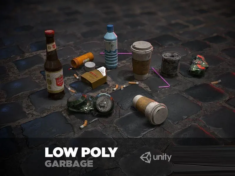 PBR Game 3D Models - Urban Garbage Small Pack and Trash set