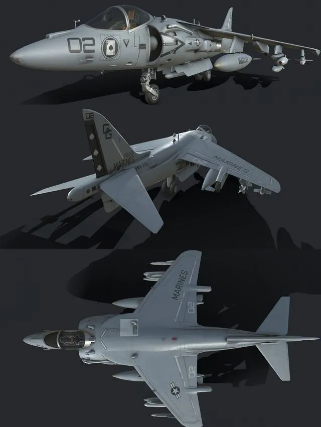PBR Game 3D Models - USMC AV-8B Super-Harrier II