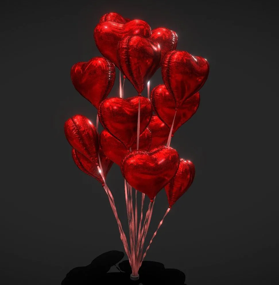 PBR Game 3D Models - Valentine Heart Balloons Animated Low Poly