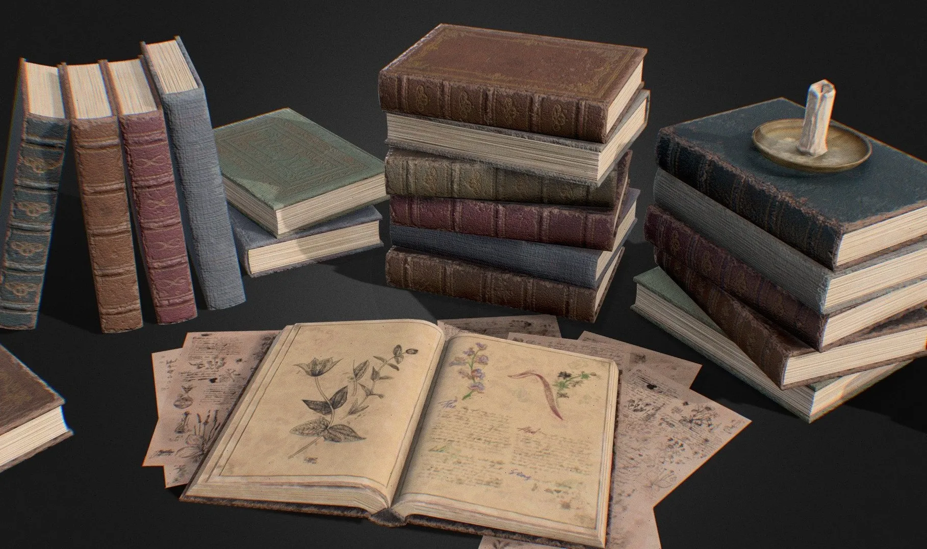 PBR Game 3D Models - Victorian Books