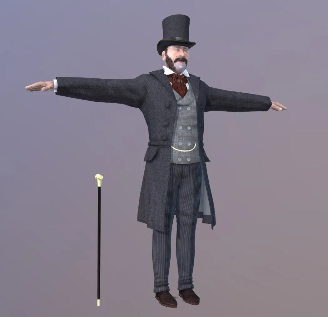 PBR Game 3D Models - Victorian Gent Rigged 2 Maps 1 Model