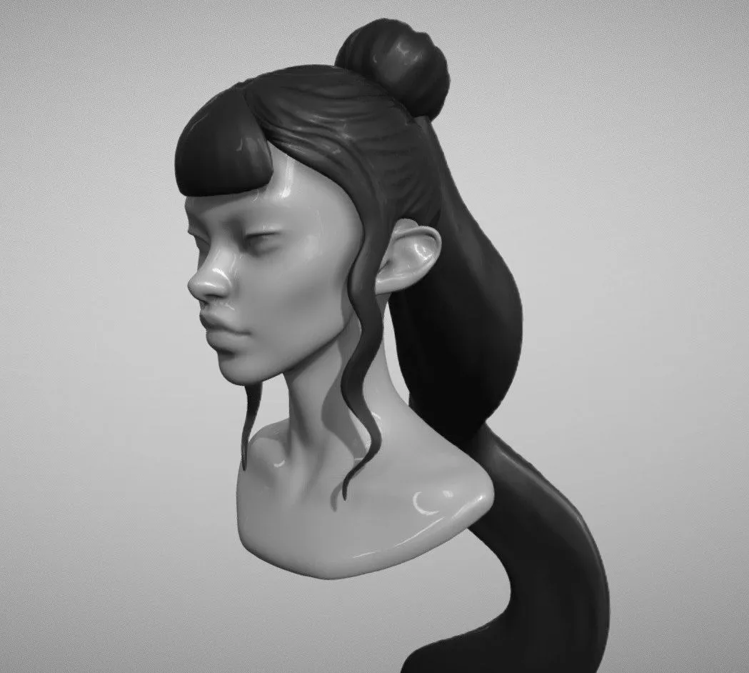 PBR Game 3D Models - Wavy Hairstyle Long Hair With Bangs