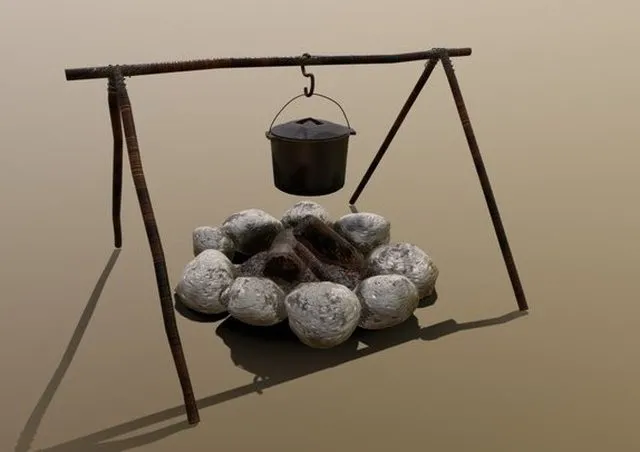 PBR Game 3D Models - Western Campfire Cooking