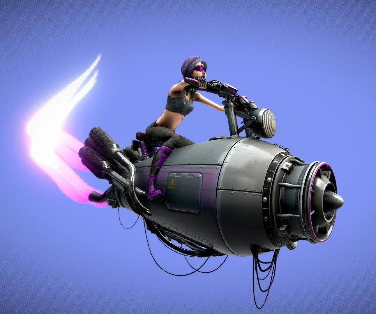 PBR Game 3D Models - Woman Driving Futuristic Motorcycle