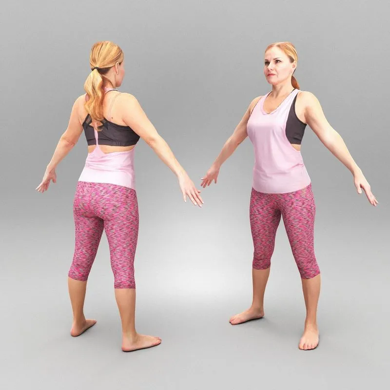 PBR Game 3D Models - Woman in pink fitness suit in A-pose 407