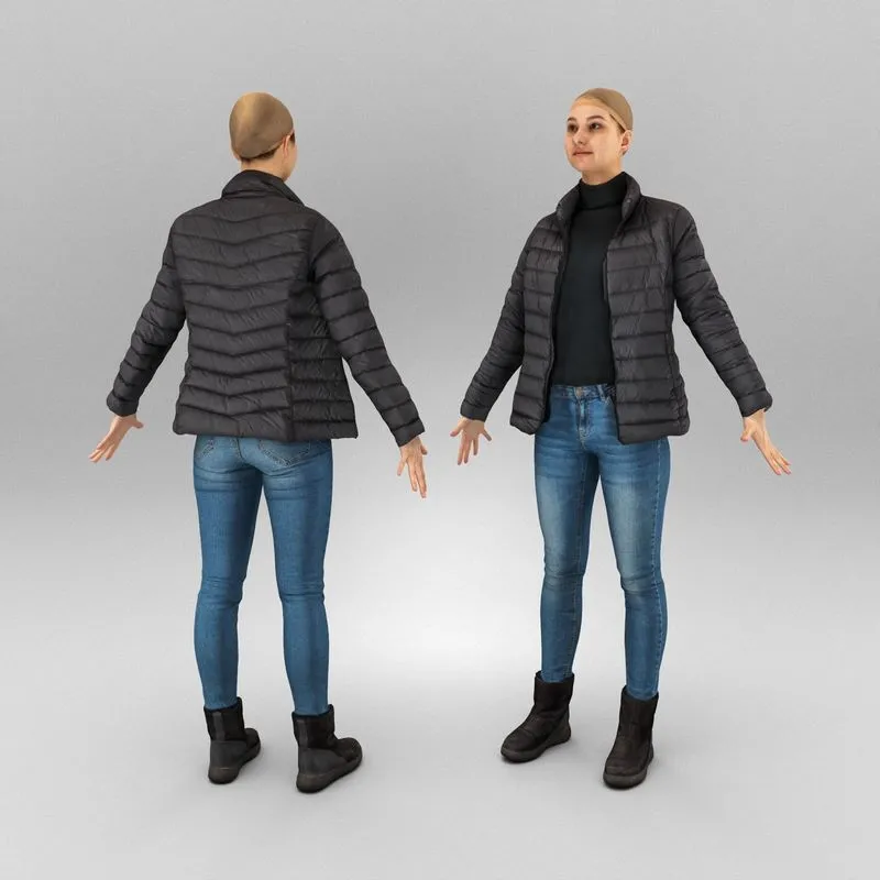PBR Game 3D Models - Woman in puffer ready for animation 415