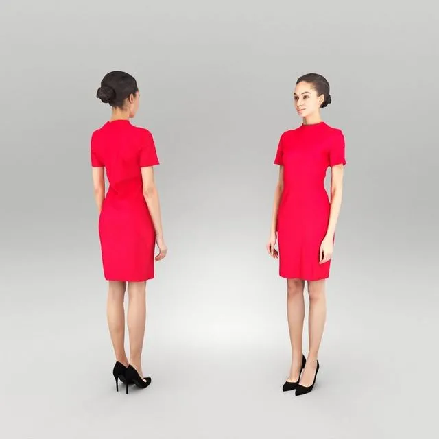 PBR Game 3D Models - Woman in red dress 377