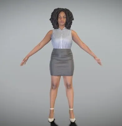 PBR Game 3D Models - Woman In Shirt And Leather Skirt In A Pose 281