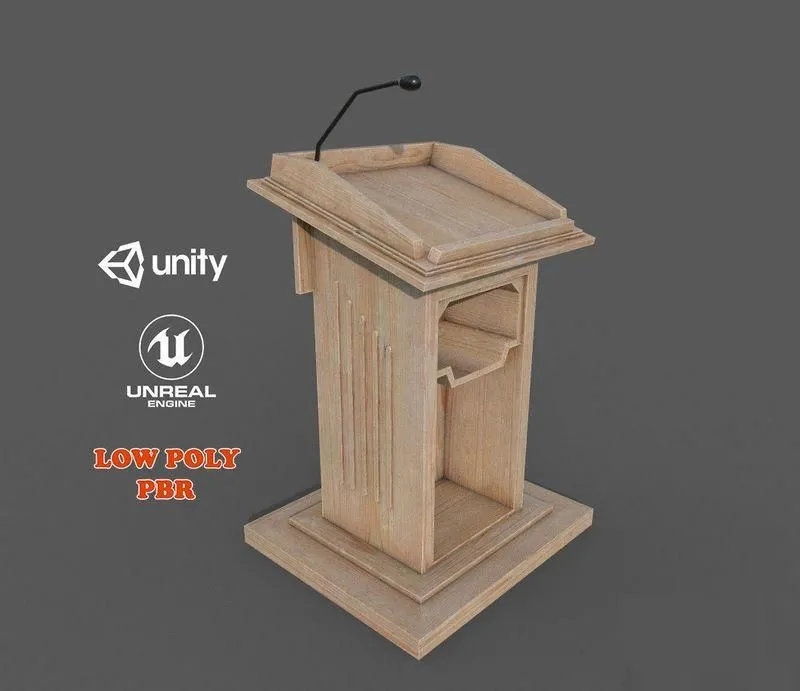 PBR Game 3D Models - Wooden Podium