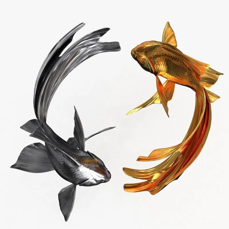 PBR Game 3D Models - Yin Yang Fish Gold Silver