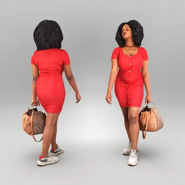 PBR Game 3D Models - Young african-american woman walking 349