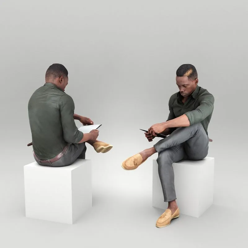 PBR Game 3D Models - Young man sitting and reading 394