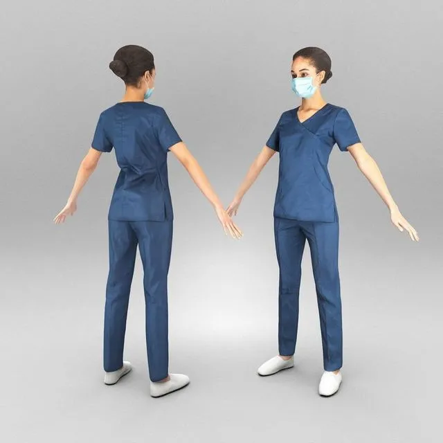 PBR Game 3D Models - Young nurse ready for animation 348