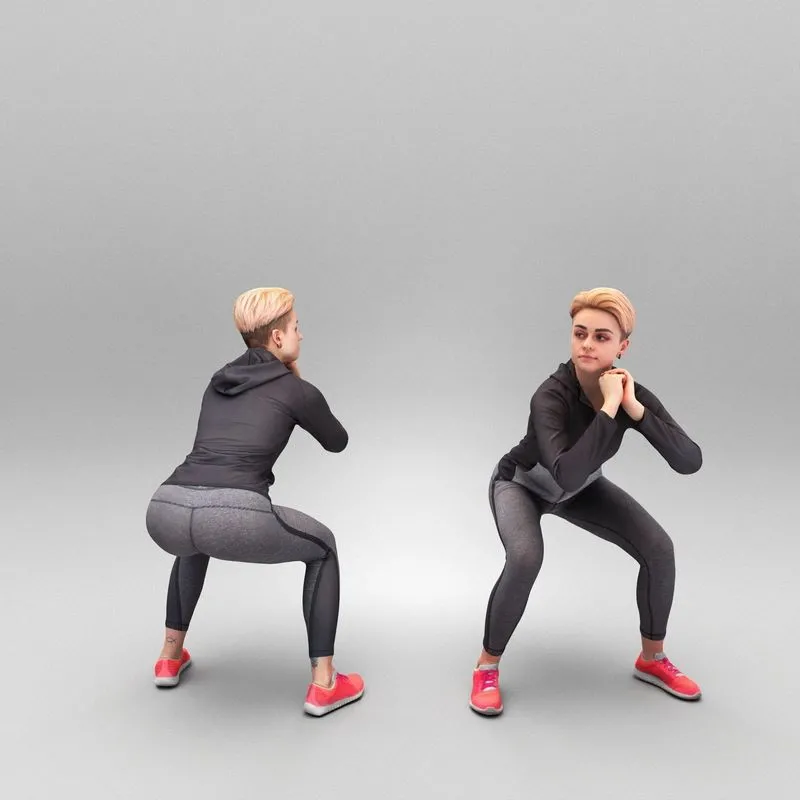 PBR Game 3D Models - Young woman doing squats 376