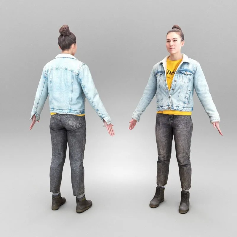 PBR Game 3D Models - Young woman in denim ready for animation 365