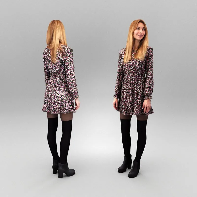 PBR Game 3D Models - Young woman in floral dress 330