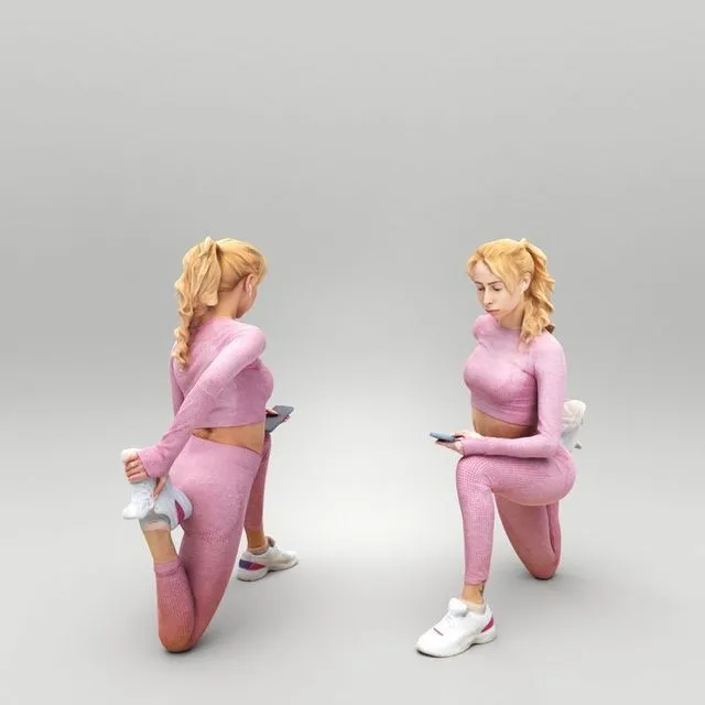 PBR Game 3D Models - Young woman in pink fitness outfit with smartphone 397