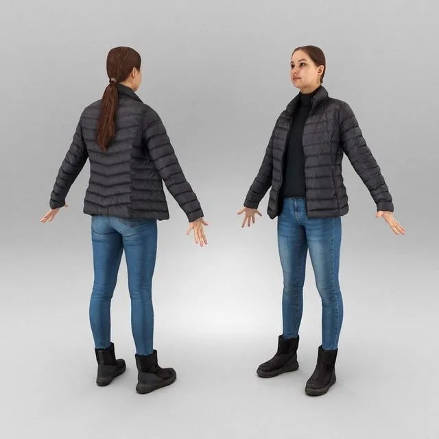 PBR Game 3D Models - Young woman in puffer jacket ready for animation 391