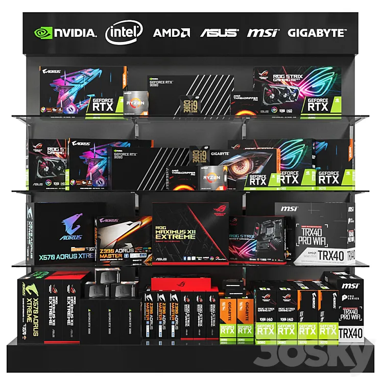 PC accessories showcase 3D Model Free