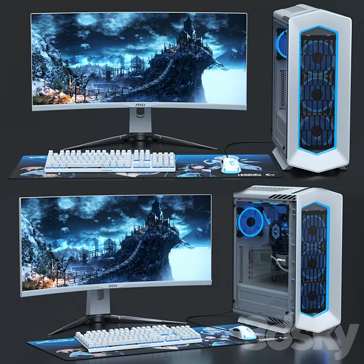 PC Gamer Set 4 3D Model Free Download