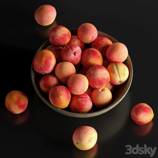 Peaches in a Ceramic Bowl 3D Model
