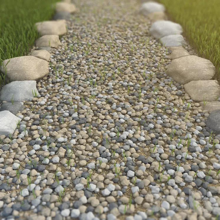 Pebbles with blades of grass 3D Model