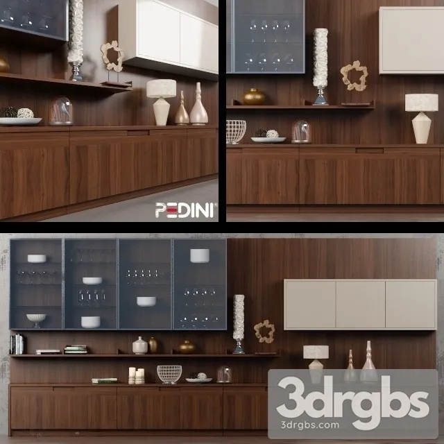 Pedini Wood Brown Kitchen 3D Model Free